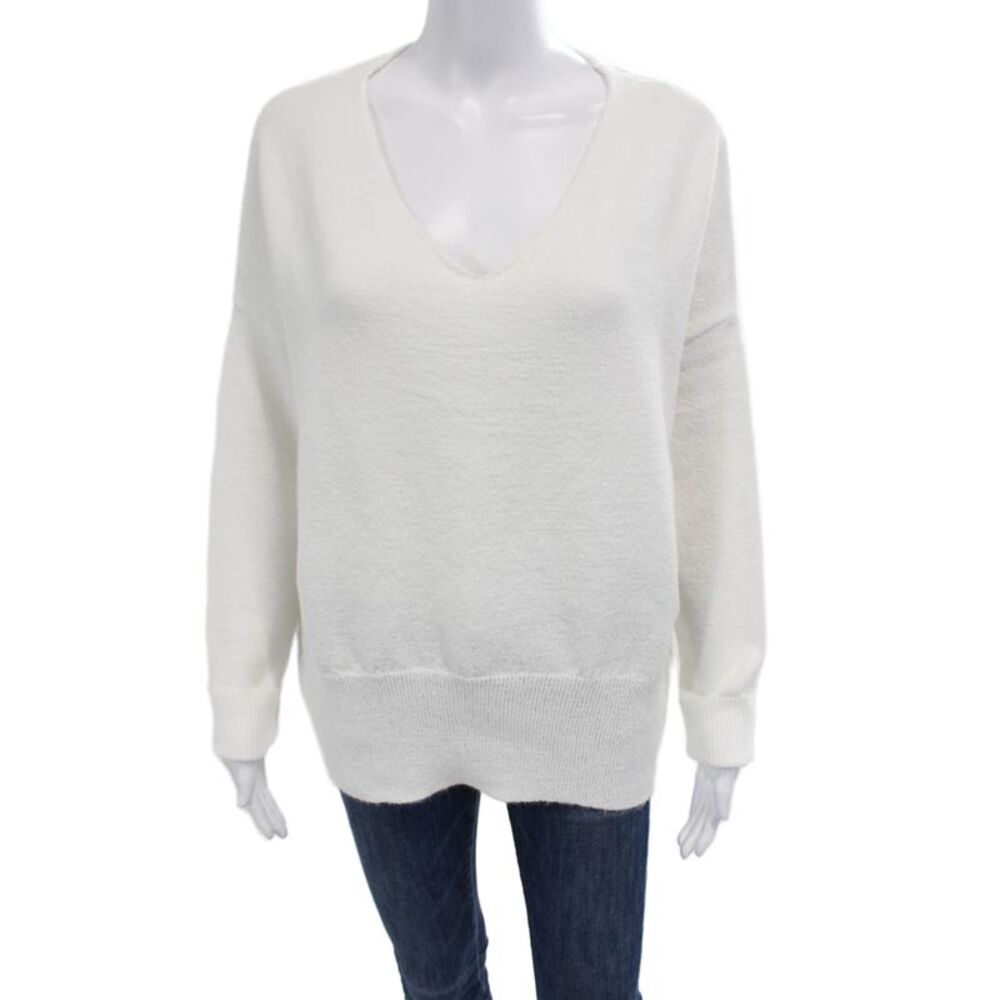 Renuar Womens V-Neck Long Sleeve Pullover Sweater Top Cream Size Large